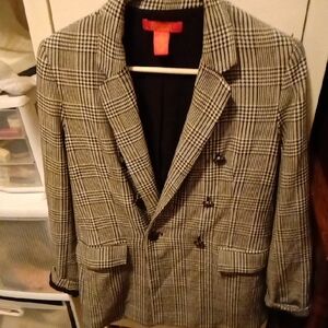 Classic Black and White Plaid Blazer